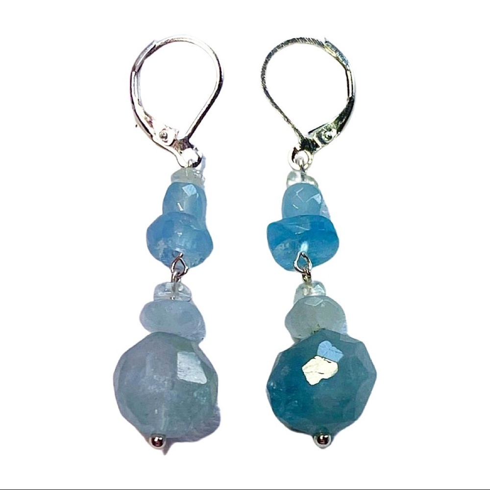 Genuine Aquamarine Gemstone Silver Earrings!